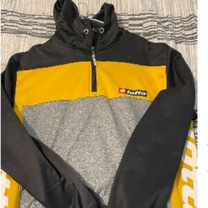 Lotto Men's Black and Yellow Hoodie size medium